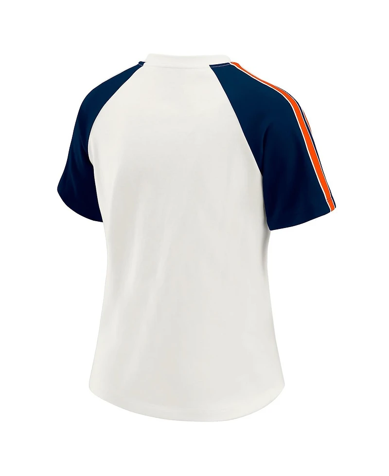Wear by Erin Andrews Women's White Denver Broncos Sleeve Stripe Distressed Raglan T-Shirt