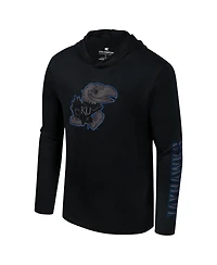 Colosseum Men's Black Kansas Jayhawks Color Pop Active Blend 2-Hit Long Sleeve Hooded T-Shirt