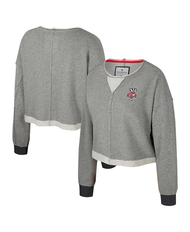 Colosseum Women's Charcoal Wisconsin Badgers Magnum Scoop Neck Cropped Pullover Sweatshirt