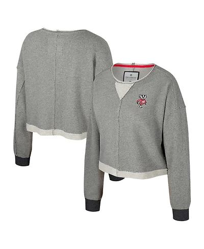 Colosseum Women's Charcoal Wisconsin Badgers Magnum Scoop Neck Cropped Pullover Sweatshirt
