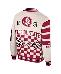 Colosseum Women's Cream Florida State Seminoles Jacquard Full-Zip Sweater