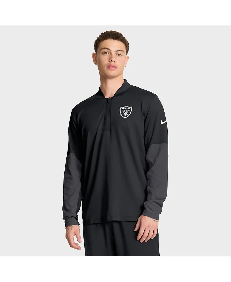 Nike Men's Black Las Vegas Raiders Sideline Feel The Pressure Performance Half-Zip Pullover
