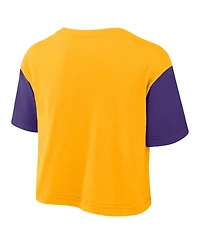 Nike Women's Gold/Purple Lsu Tigers Color-Block Script Performance Cropped T-Shirt