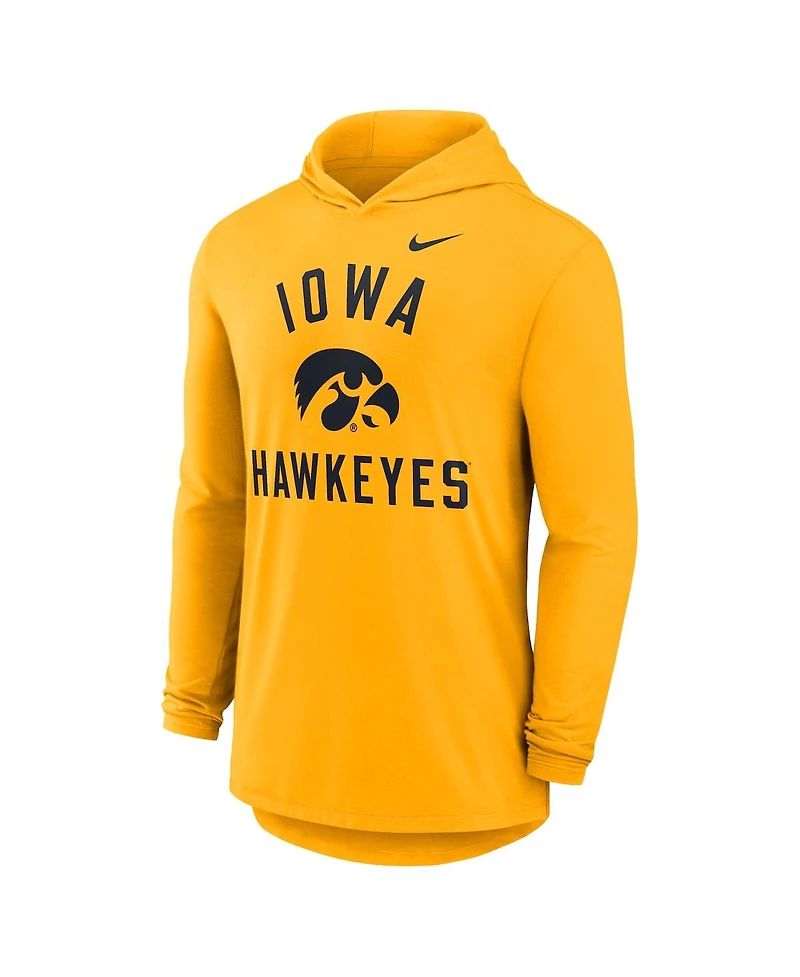 Nike Men's Gold Iowa Hawkeyes Classic Arch Tri-Blend Performance Long Sleeve Hoodie T-Shirt