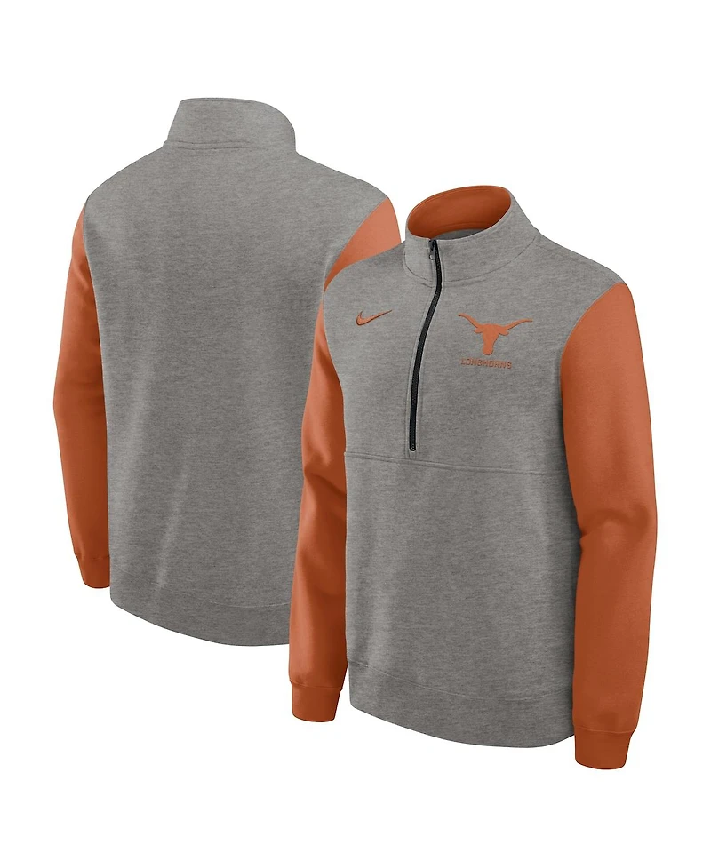 Nike Men's Heather Gray/Texas Orange Texas Longhorns Club Fleece Half-Zip Pullover Sweatshirt