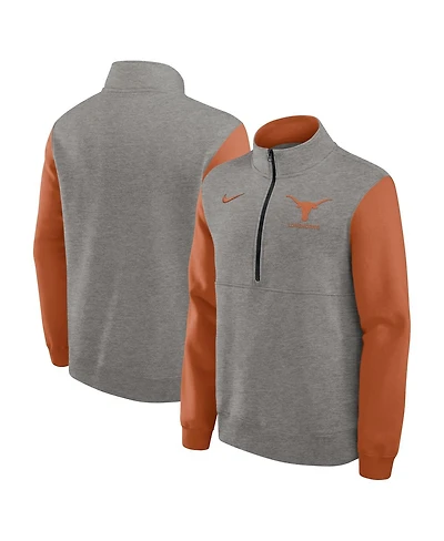 Nike Men's Heather Gray/Texas Orange Texas Longhorns Club Fleece Half-Zip Pullover Sweatshirt