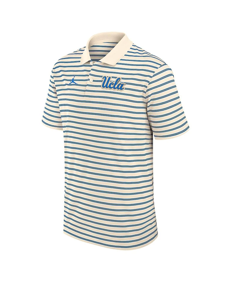 Jordan Men's Tan/Blue Ucla Bruins Striped Primary Logo Performance Polo Shirt