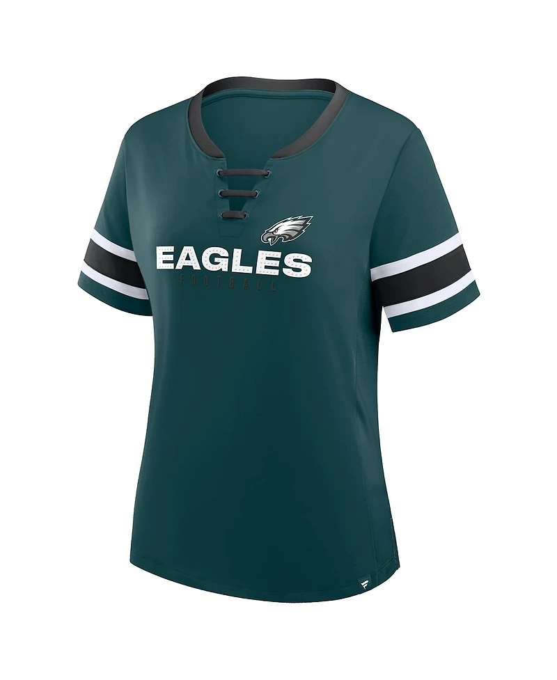 Fanatics Women's Midnight Green Philadelphia Eagles Redzone Draw Play Athena Lace-Up T-Shirt