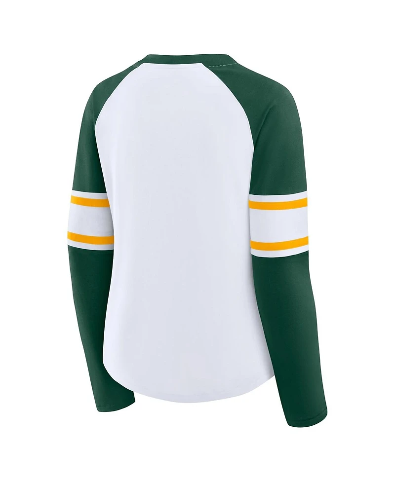 Fanatics Women's White/Green Green Bay Packers Redzone Blitz Package Raglan Lace-Up V-Neck Long Sleeve T-Shirt