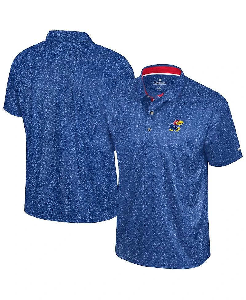 Colosseum Men's Royal Kansas Jayhawks Football Print Polo Shirt