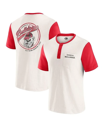 Darius Rucker Collection by Fanatics Men's Cream/Red Georgia Bulldogs Henley Color Block Slub T-Shirt