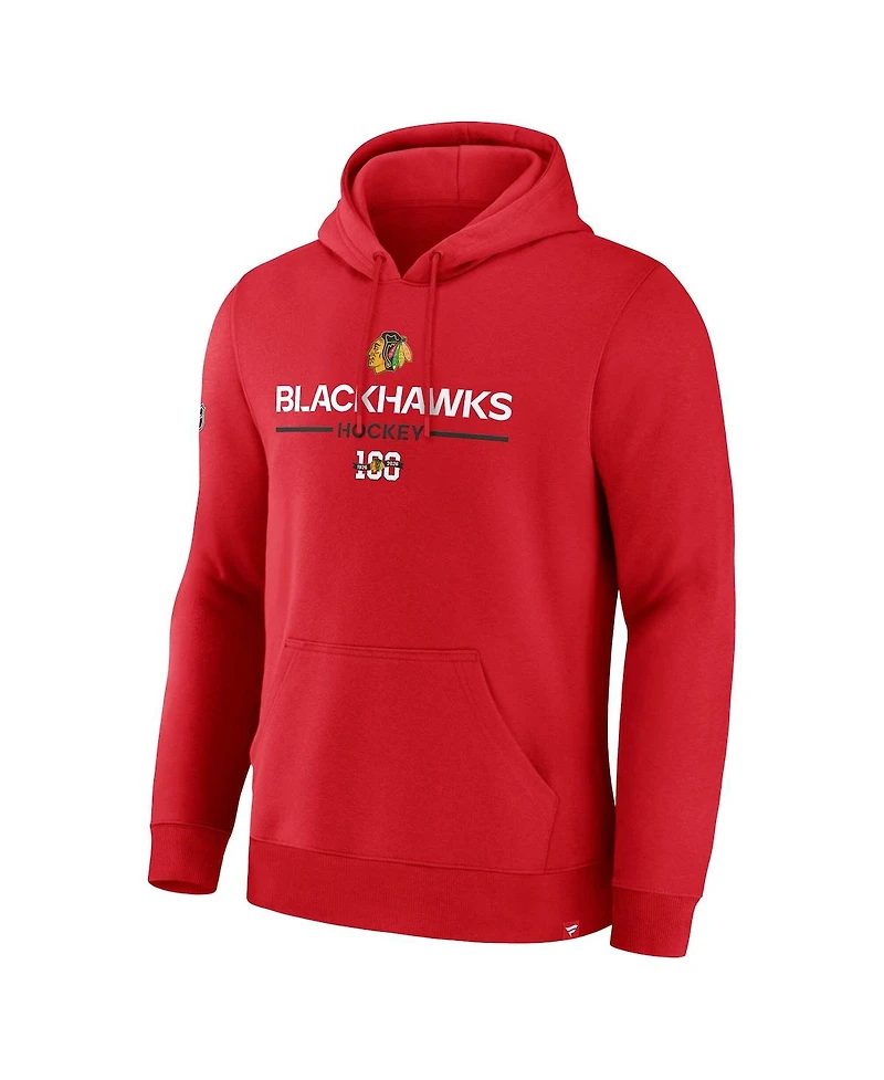Fanatics Men's Red Chicago Blackhawks Centennial Fleece Pullover Hoodie