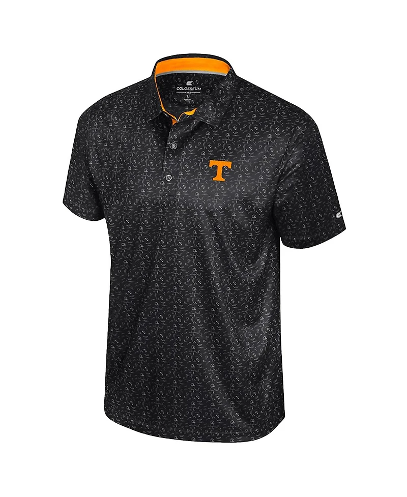 Colosseum Men's Black Tennessee Volunteers Football Print Polo Shirt