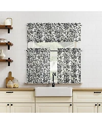 No. 918 Elodie Tonal Botanical Semi-Sheer Rod Pocket Kitchen Curtain Tier Pair