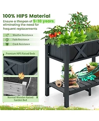 Gymax Hips Raised Garden Bed Poly Wood Elevated Planter Box w/ Legs & Storage Shelf