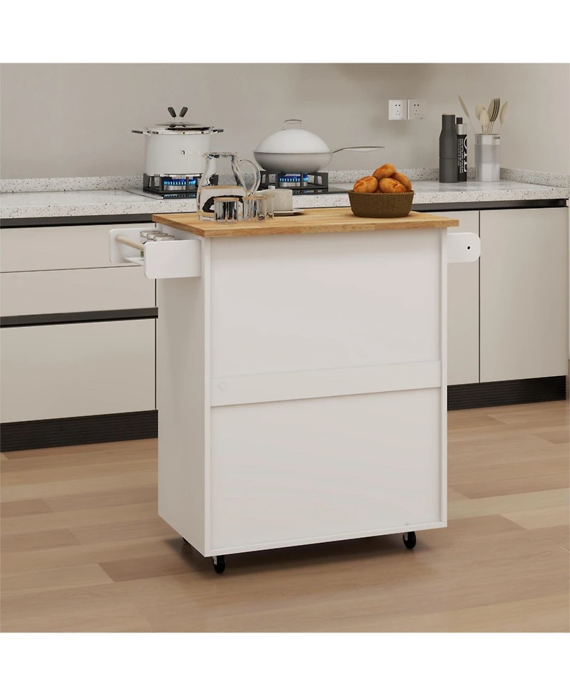 Casainc Rolling Kitchen Cart with Adjustable Shelves, Towel Rack and Wood Top for Storage