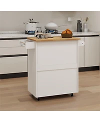 Casainc Rolling Kitchen Cart with Adjustable Shelves, Towel Rack and Wood Top for Storage