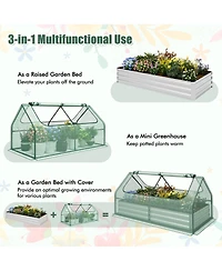 Gymax Galvanized Steel Raised Garden Bed Metal Planter Box Kit w/ Mini Greenhouse Cover