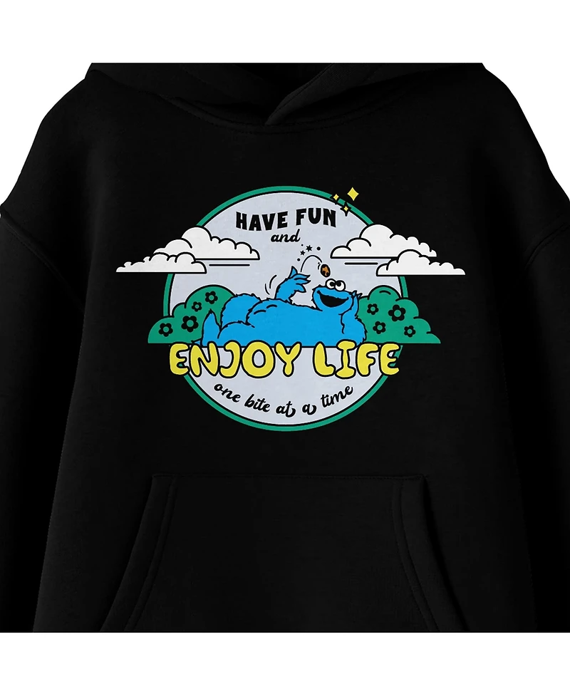 Sesame Street Boys Cookie Monster Enjoy Life Long Sleeve Youth Black Hooded Sweatshirt-xxl