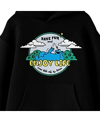Sesame Street Boys Cookie Monster Enjoy Life Long Sleeve Youth Black Hooded Sweatshirt-xxl