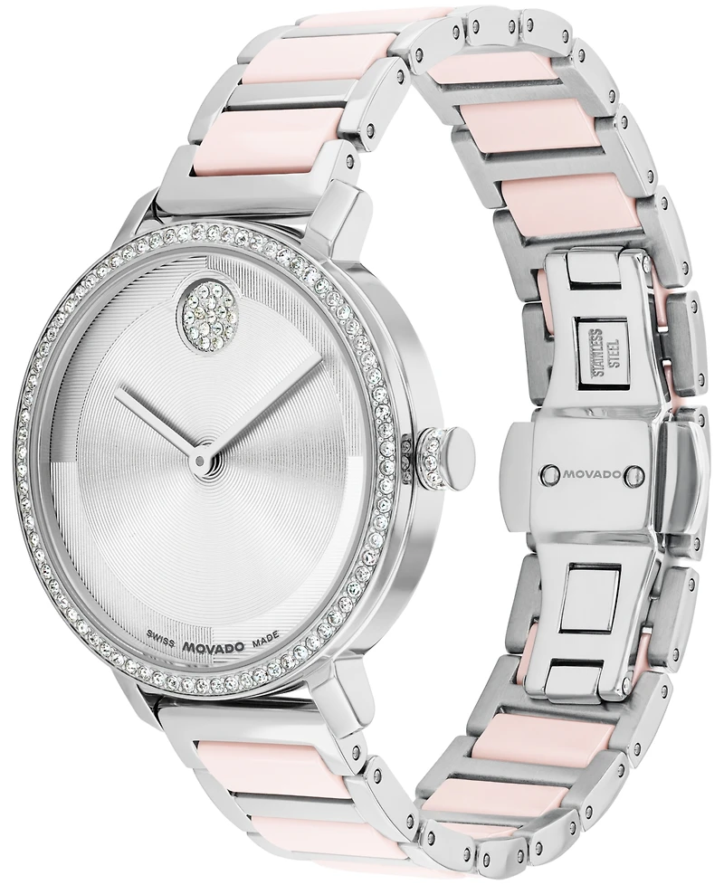Movado Women's Bold Evolution 2.0 Swiss Quartz Stainless Steel Blush Ceramic Watch, 34mm