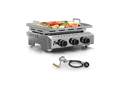 Cowsar Portable 26 Inch Tabletop Griddle with Grill Grate, Stainless Steel Propane Gas Grill with 3 Burners,24000 Btu, for Outdoor Camping/Rv/Picnic/B