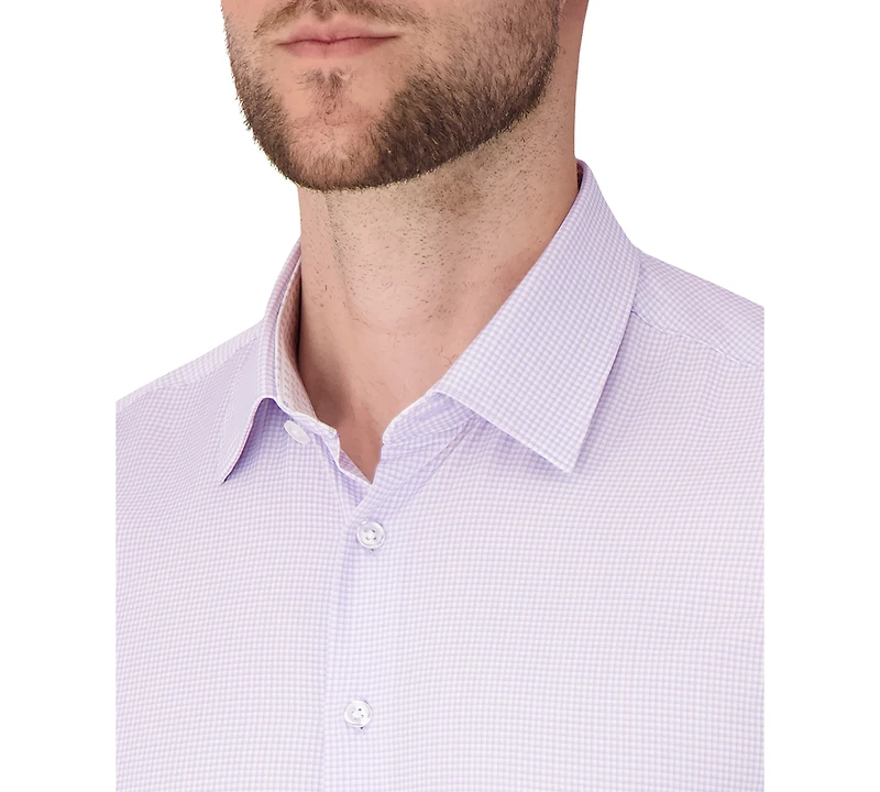 Report Collection Men's Long Sleeve 4-Way Check Print Dress Shirt