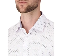 Report Collection Men's Long Sleeve 4-Way Dot Print Dress Shirt