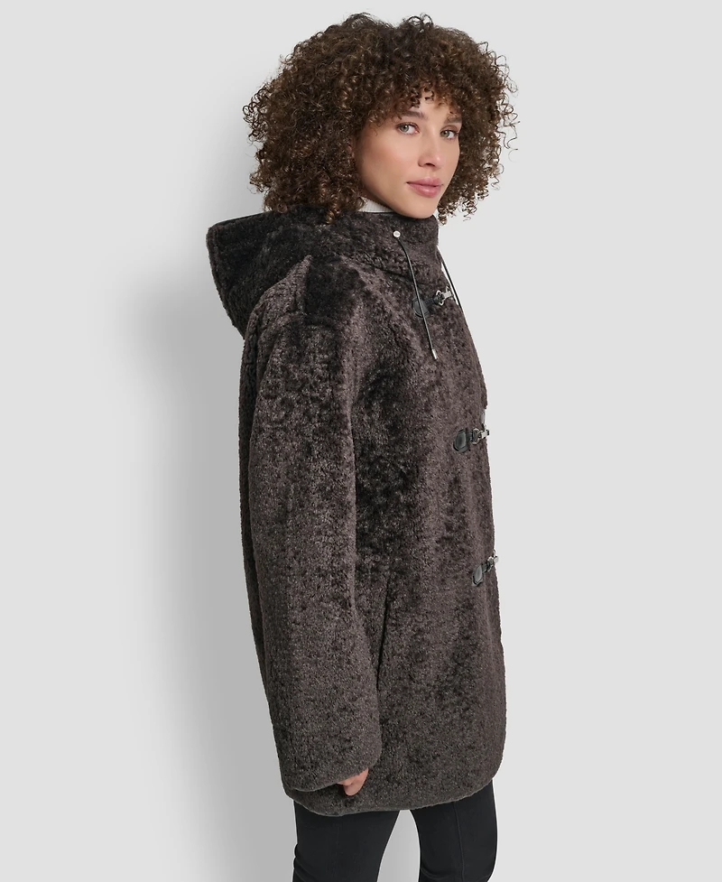 Dkny Women's Shearling Hooded Toggle Coat