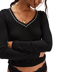 Free People Women's Lace Trim Long Sleeve Top