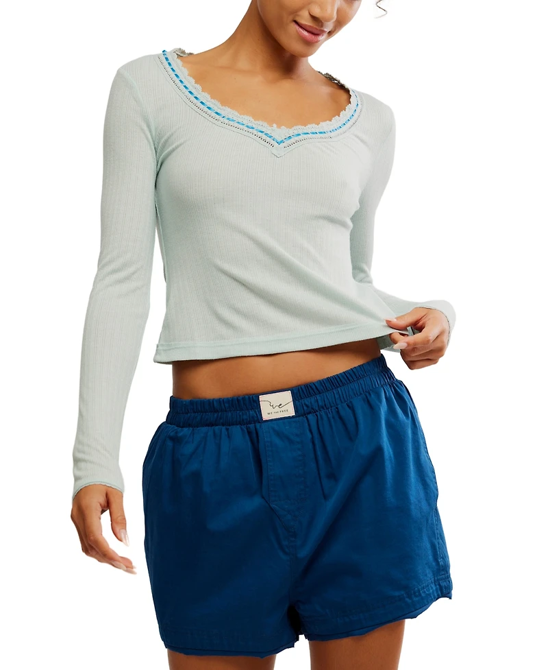 Free People Women's Lace Trim Long Sleeve Top