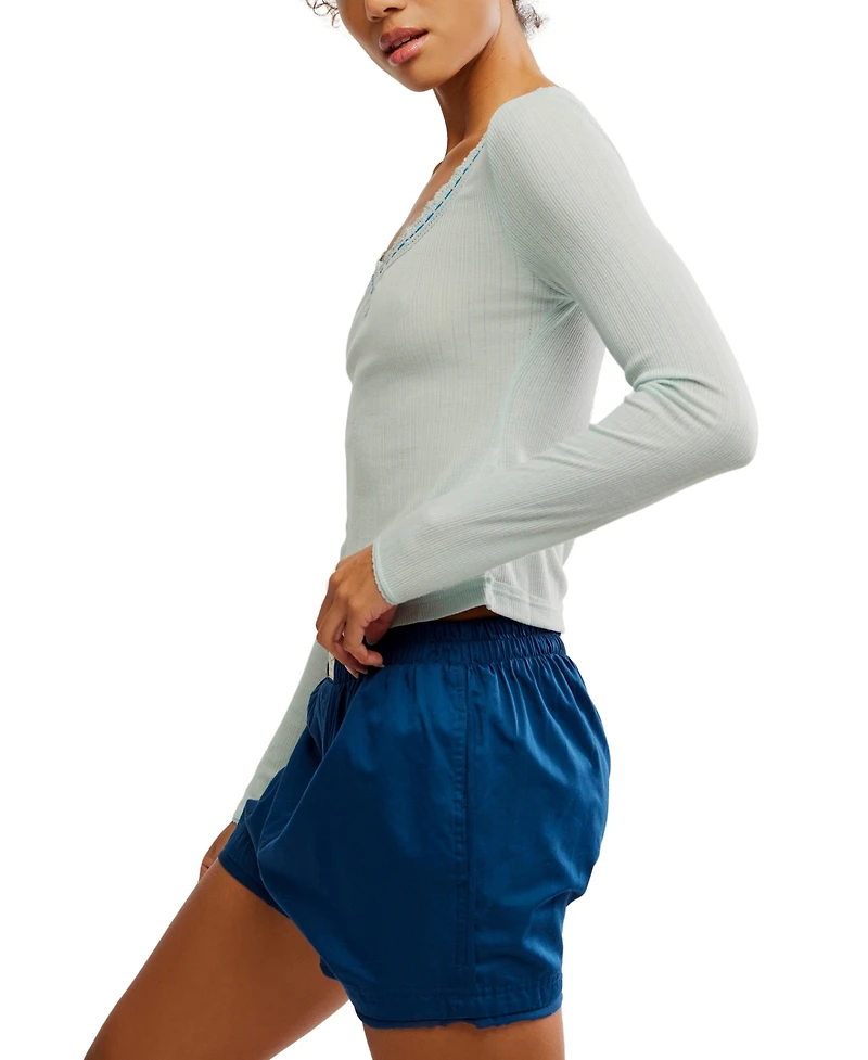 Free People Women's Lace Trim Long Sleeve Top