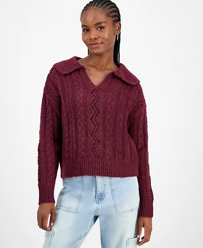 And Now This Women's Cable-Knit Pointelle Polo Sweater, Macy's Exclusive