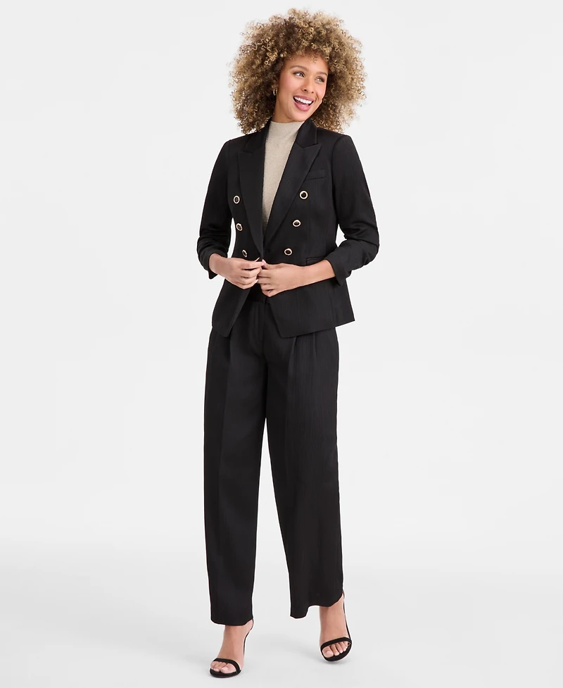 Tahari Asl Women's Crinkle-Satin Faux-Double-Breasted Blazer