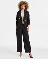 Tahari Asl Double Breasted Blazer Mock Neck Sweater Satin Pants