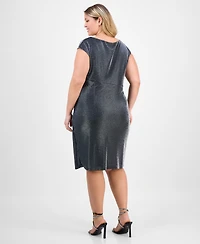Connected Plus Shimmer Boat-Neck Gathered Dress