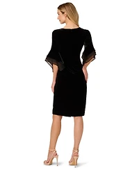 Adrianna Papell Women's Velvet Bell-Sleeve Mesh-Trim Dress