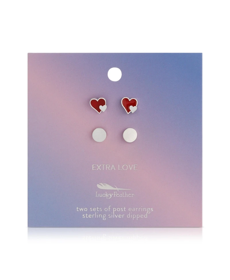 Lucky Feather Earring Set - 2 pr - Hearts/rounds (silver) - Extra Love