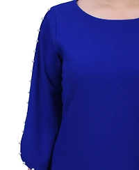 Ny Collection Petite 3/4 Sleeve Pearl Detail Dress