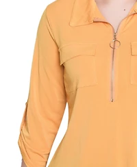 Ny Collection Petite 3/4 Sleeve Zip Front Top