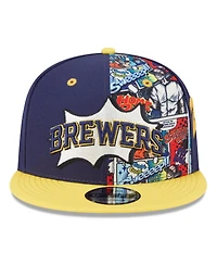 New Era Big Boys and Girls Navy/Gold Milwaukee Brewers 2025 Mlb Diamond Hero Edition 9FIFTY Snapback Hat
