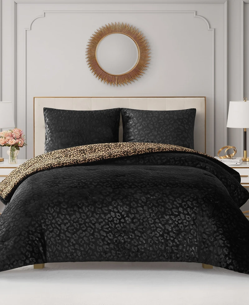 Juicy Couture Embossed Leopard Reverse To Royal Leopard 3-Pc. Comforter Set