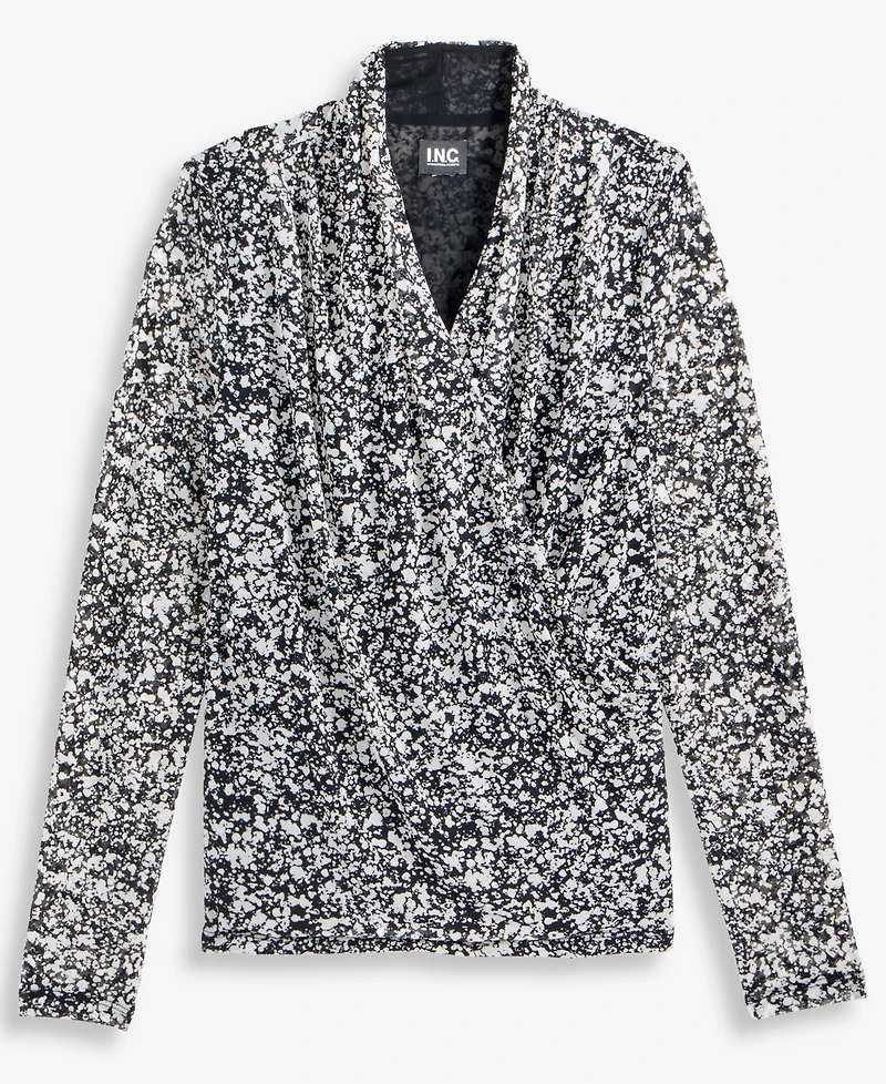 I.n.c. International Concepts Women's Printed Mesh Surplice-Neck Top, Macy's Exclusive