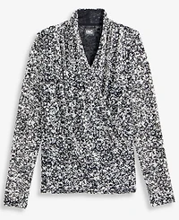 I.n.c. International Concepts Women's Printed Mesh Surplice-Neck Top, Macy's Exclusive