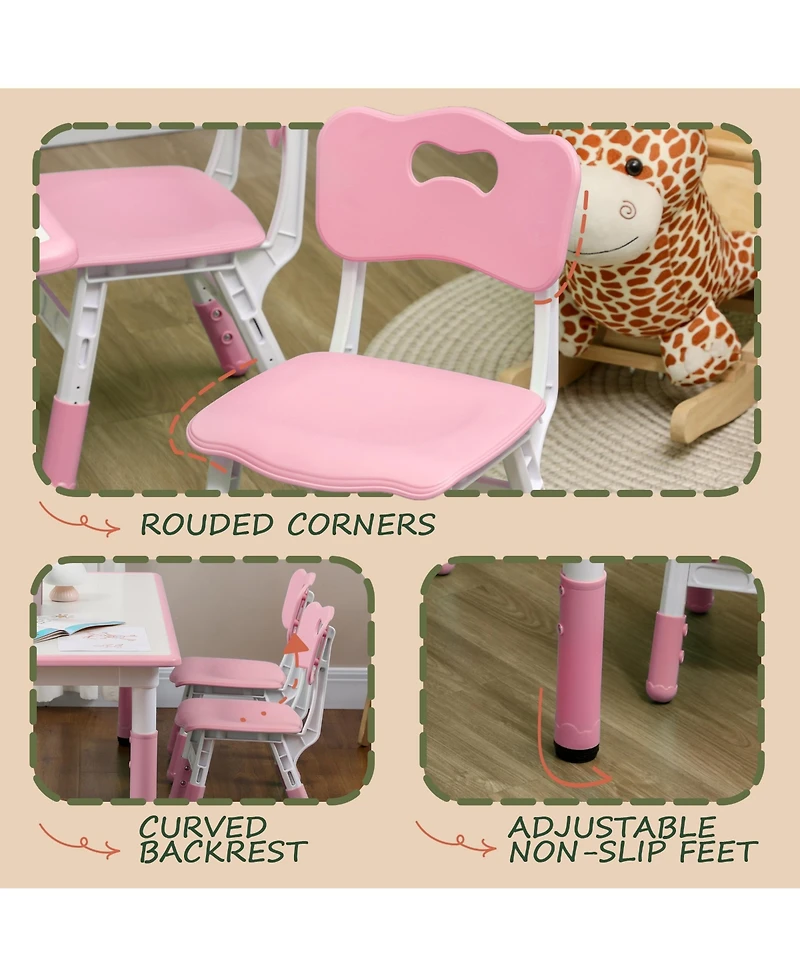 Qaba Kids Table and Chair Set with 4 Chairs, Adjustable Height,