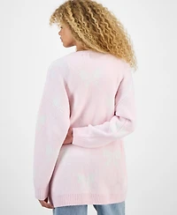 Hippie Rose Juniors' V-Neck Button Front Teddy Long Cardigan