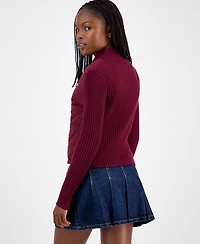 Madden Girl Juniors' Quilted-Front Full-Zip Cardigan