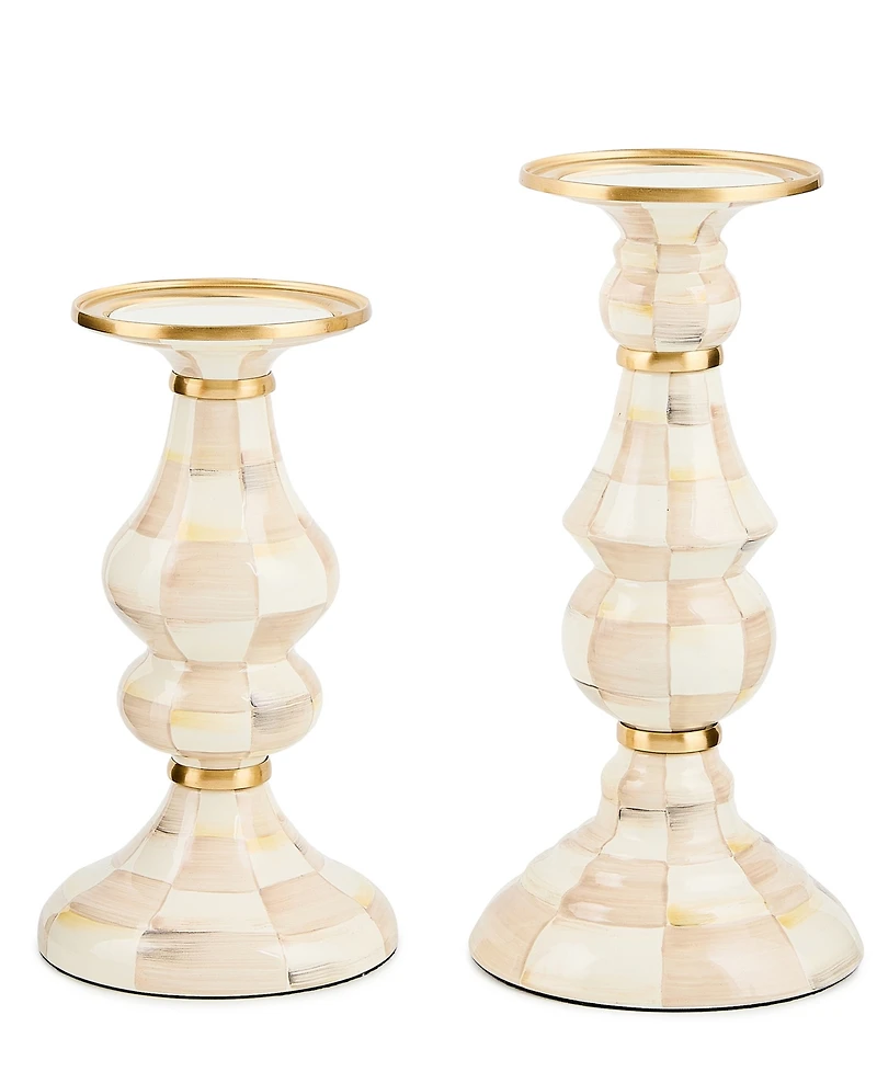 MacKenzie-Childs Mocha Check Large Pillar Candlestick