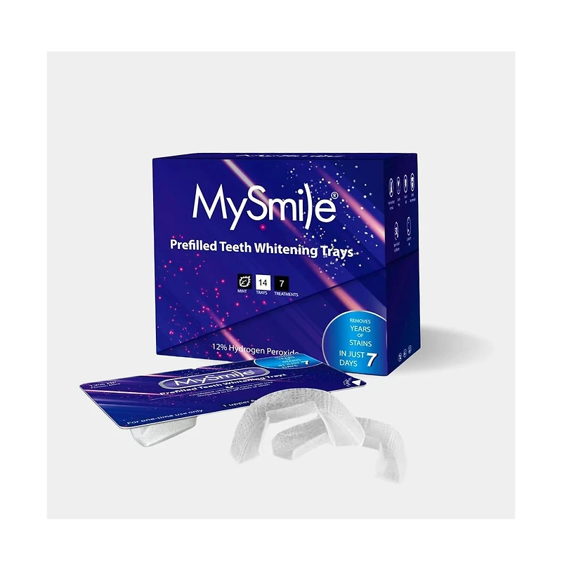 MySmile Prefilled Teeth Whitening Trays Kit, 12% Hydrogen Peroxide, Non-Liquid Gel Technology Tooth Whitening Trays, Whiten Teeth Faster, 7X Whitening