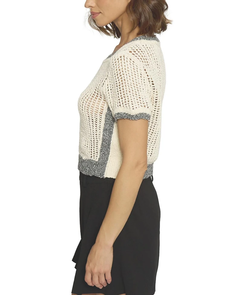 Central Park West Women's Cropped Mesh Stitch Crewneck Top